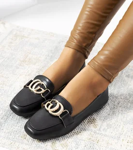 Czarne mokasyny z złotą klamrą Theresa -40 - Botki damskie - miniaturka - grafika 1