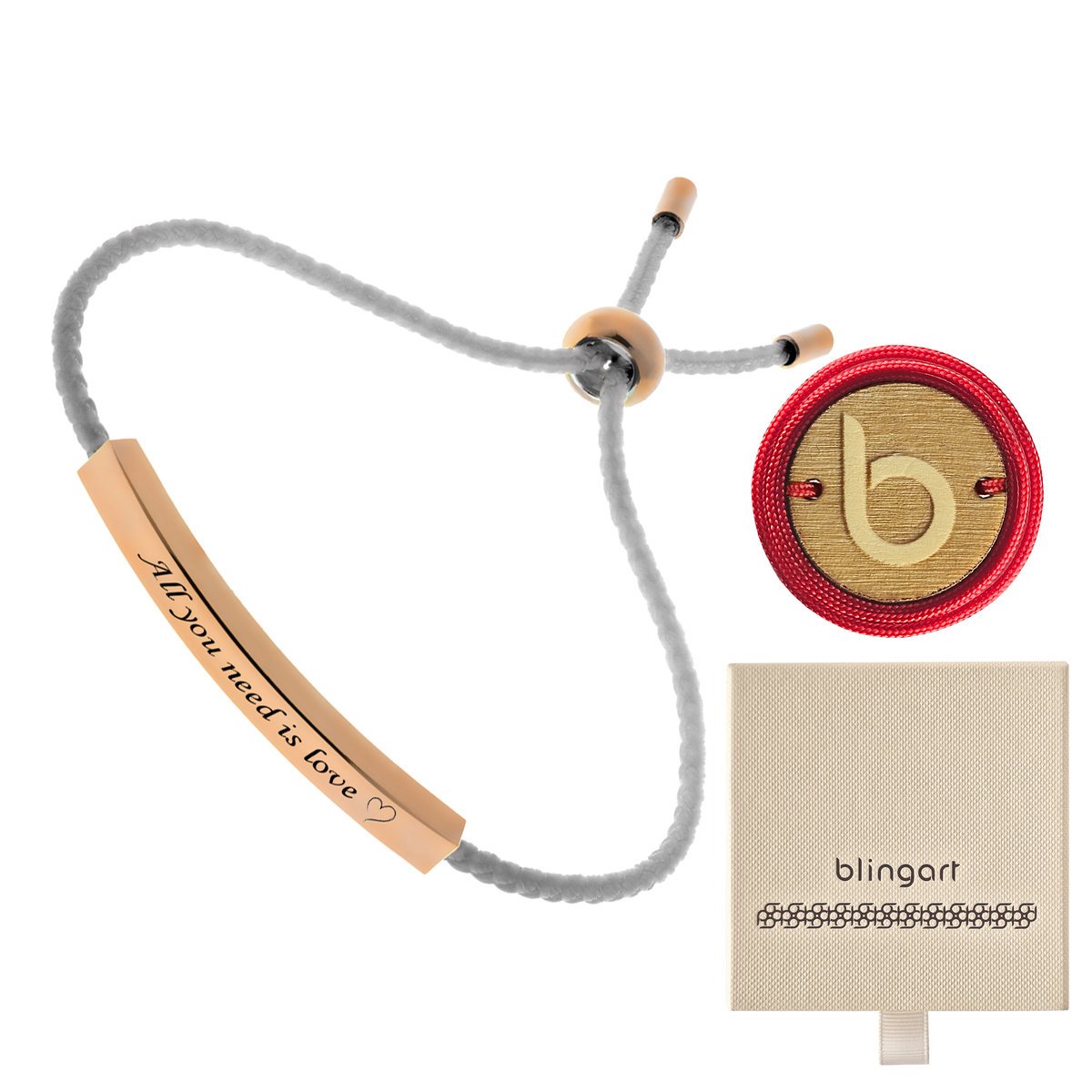 Bransoletka z grawerem sznurkowa różowe złoto blaszka stal BLINGART