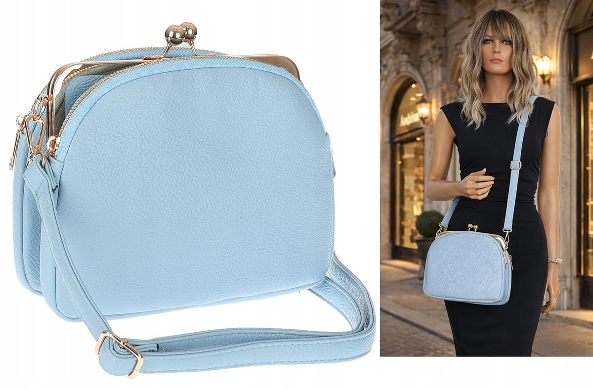 Torebka damska kuferek listonoszka na ramię modna torba 9012 Niebieska