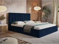 Łóżka - Łóżko tapicerowane SIM 9 z wezgłowiem, 180x200 cm, łóżko podwójne z podstawą łóżka i stelażem z listew wykonanych z drewna, tkanina welurowa, kolor: niebieski - miniaturka - grafika 1