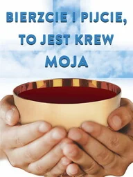 Baner na Boże Ciało "Bierzcie i pijcie to jest krew moja" 75x100 cm - Ikony i obrazy sakralne - miniaturka - grafika 1