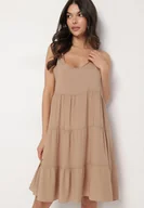 Sukienki - Beżowa Sukienka a Rozkloszowana Sukienka na Ramiączkach z Falbanami Criselles - miniaturka - grafika 1