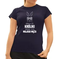 Koszulki i topy damskie - Bardziej niż króliki, kocham tylko mojego męża - damska koszulka na prezent Granatowa - miniaturka - grafika 1