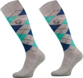 Skarpetki jeździeckie - COMODO Podkolanówki jeździeckie Karo - szary/niebieski/turkusowy - miniaturka - grafika 1