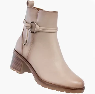 Botki Damskie Buty Na Obcasie Eleganckie Ocieplane Na Zimę Beżowe Potocki 25-12527BG Beżowy 41 - Botki damskie - miniaturka - grafika 1