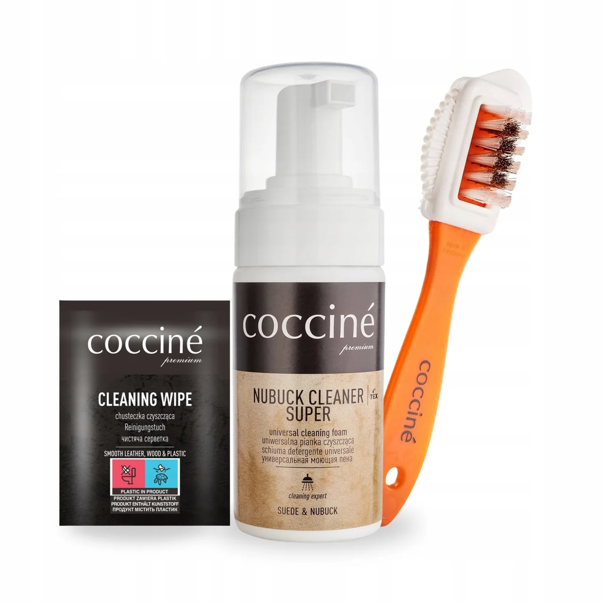 Pianka Cleaner Nubuck ze Szczotką i Chusteczką do Butów Zestaw 3w1 Coccine