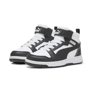 Dziecięce sneakersy Rebound V6 Mid PUMA White Black Shadow Gray - Buty dla dziewczynek - miniaturka - grafika 1