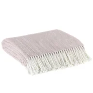 Koce - Koc narzuta PLED6 180x220 Eurofirany różowy kremowy jodełka frędzle - miniaturka - grafika 1