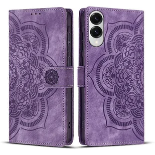 Etui na telefon z wytłoczonej mandali w stylu retro z matowej skóry Fioletowy For Samsung Galaxy S25 Edge 5G - Etui i futerały do telefonów - miniaturka - grafika 1
