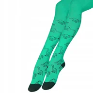 Rajstopy - Rajstopy Bawełniane Dziecięce Zielone w Dinozaury MORAJ 80-86 - miniaturka - grafika 1