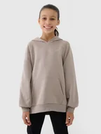 Bluzy dla dziewczynek - 4F Bluza dresowa nierozpinana z kapturem dziewczęca - beżowa 122 (6-7 lat) - miniaturka - grafika 1