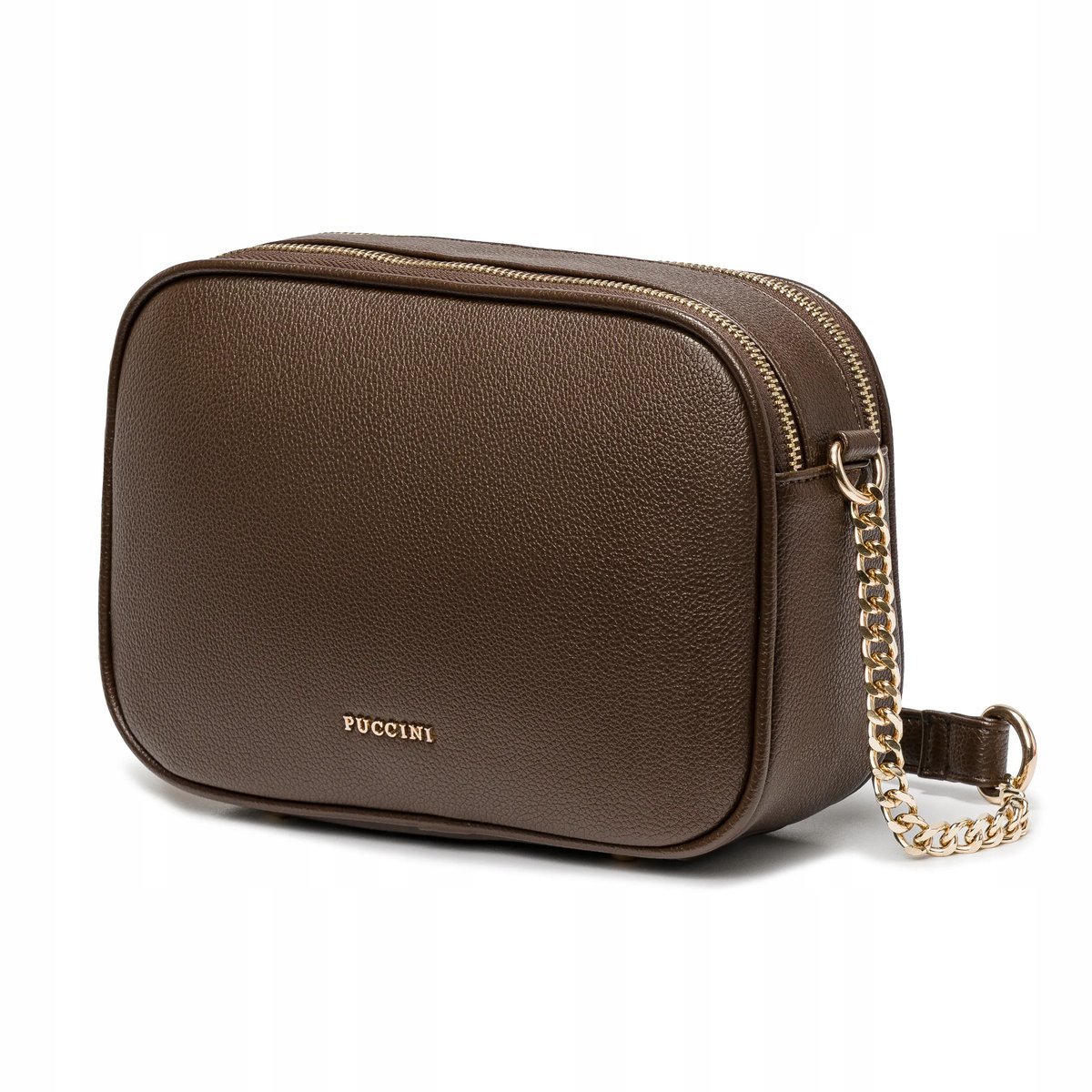 Torebka Damska Crossbody Prostokątna PUCCINI Z Łańcuszkiem Brąz BML058M-2