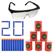 Zabawki militarne - OKULARY OCHRONNE DO NERF + BECZKI + 20 STRZAŁKI - miniaturka - grafika 1