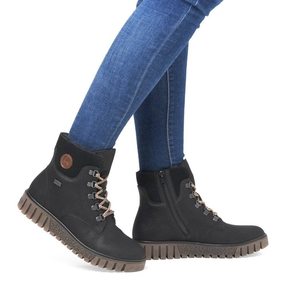 Rieker Botki Damskie Na Platformie Ocieplane Czarne-36