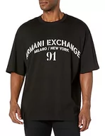 Koszulki męskie - Armani Exchange Męski T-shirt z logo army oversize, czarny biały, L - miniaturka - grafika 1