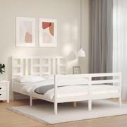 Łóżka - Rama łóżka z zagłówkiem, biała, 160x200 cm, lite drewno Lumarko! - miniaturka - grafika 1