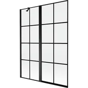 Parawany nawannowe - Mexen Mist parawan nawannowy 2-skrzydłowy lewy 130 x 150 cm, czarna kratka, czarny - 8A9-130-011-70-77-L - miniaturka - grafika 1