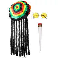 Czapki dla dzieci - Widmann Widmann 68542  zestaw kostiumowy Rasta-Man, 3-częściowy, czapka z dredami, okularami i jointem, Jamajka, akcesoria, karnawał, przebranie, impreza tematyczna 68542 - miniaturka - grafika 1