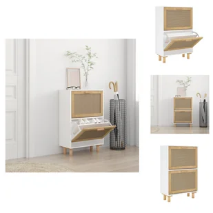 vidaXL Szafka na buty biała 52x25x80 cm materiał drewnopochodny i rattan - Stojaki i szafki na buty - Szafki na buty - miniaturka - grafika 1