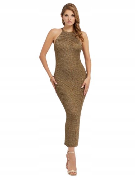 GUESS ZŁOTA DŁUGA SUKIENKA DAMSKA BEZ RĘKAWÓW M 2CA