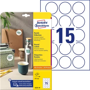 Avery Zweckform Etykiety papierowe 51mm okrągłe ZWECKFORM trwałe białe 10 ark 150 etykiet /6225-10/ ZW698 - Etykiety do drukarek - miniaturka - grafika 1