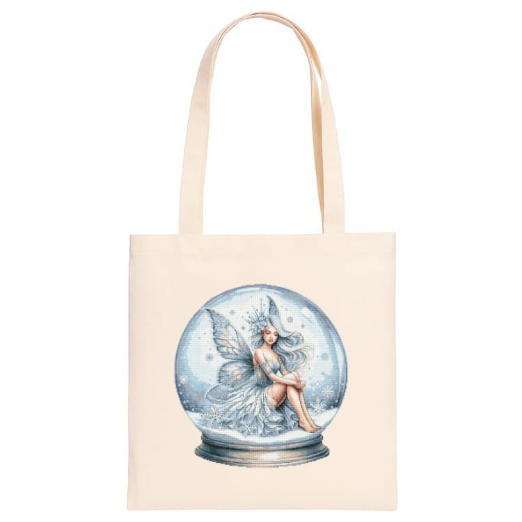 Haft krzyżykowy - Bawełniana torba z nadrukiem haftu - Magiczna kula z wróżką