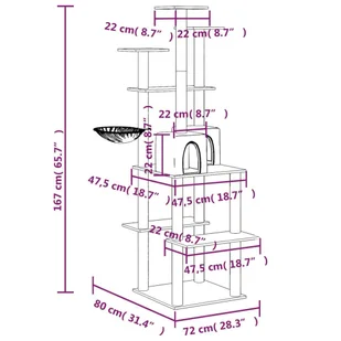 Lumarko Drapak dla kota z sizalowymi słupkami, kremowy, 167 cm! - Drapaki dla kotów - miniaturka - grafika 8