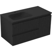 Szafki łazienkowe - Mexen Rivel szafka łazienkowa 90 cm z umywalką Vela lewą, 2S, 1D, ryflowana, czarna mat - 91A23-09047-3-BBFFF71-W23L71 - miniaturka - grafika 1