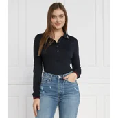 Koszulki i topy damskie - Tommy Hilfiger Polo SPLIT GLOBAL STR LS | Slim Fit - miniaturka - grafika 1