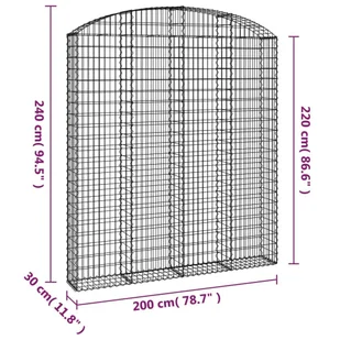 vidaXL Łukowaty kosz gabionowy 200x30x220/240 cm, galwanizowane żelazo - Ogrodzenia - miniaturka - grafika 6