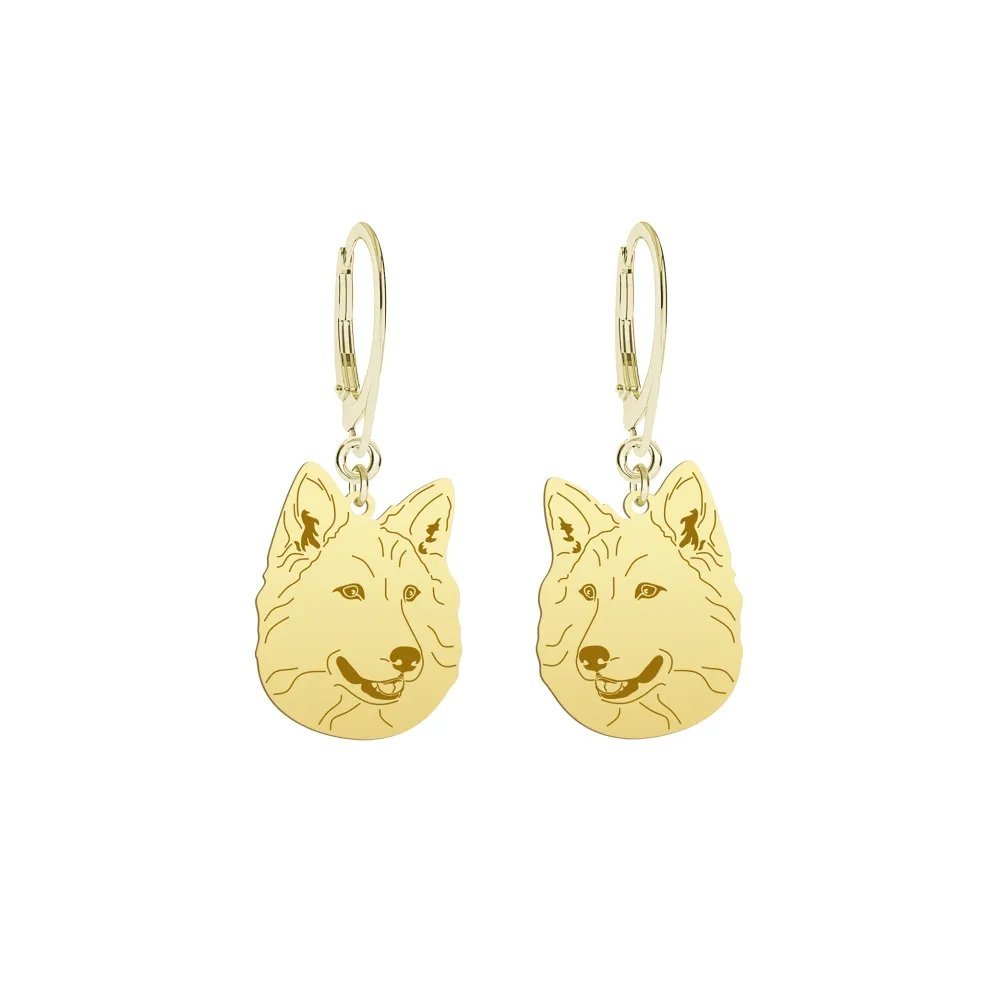 Kolczyki Złote z psem White Swiss Shepherd Dog 925 bigiel GRAWER GRATIS