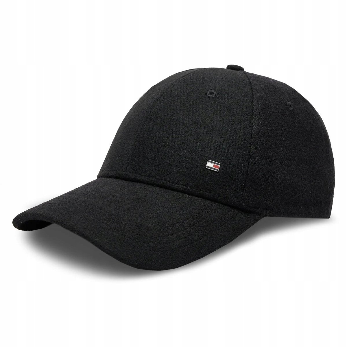 -46% TOMMY HILFIGER CZAPKA Z DASZKIEM MĘSKA MAŁE LOGO CZARNA Z DODATKIEM WEŁNY