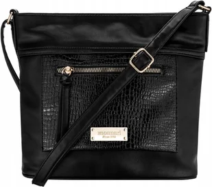 TOREBKA Czarna Listonoszka MONNARI Kieszonki CROCO Logo - Torebki damskie - miniaturka - grafika 1