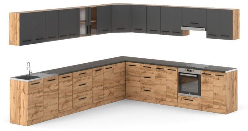 Kuchnia Nowoczesna Duża Z Blatem Modułowa 6.8m Narożna Wotan Szary Wotan