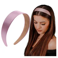 Ozdoby do włosów - Opaska do włosów Różowa na Głowę Gładka Satynowa Szeroka Lekka i Trwała - miniaturka - grafika 1