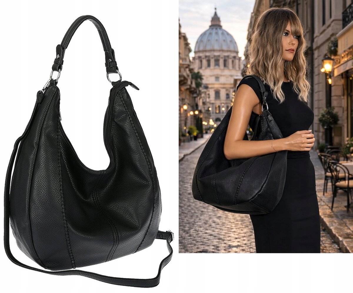 Torebka damska shopper worek listonoszka pojemna na ramię LH6008 Czarna