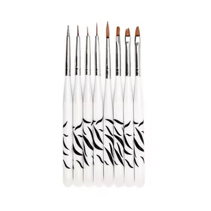 Pędzelki do żelu, zdobień Zebra - zestaw 8 szt. - Akcesoria do paznokci - miniaturka - grafika 1