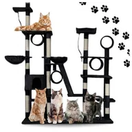 Drapaki dla kotów - DRAPAK DLA KOTA XXL DUŻY 255cm WIEŻA HAMAK TUBA DOMEK LEGOWISKO CZARNY - miniaturka - grafika 1
