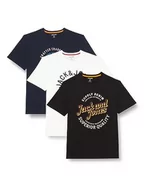 Koszulki męskie - JACK&JONES PLUS T-shirty męskie, Czarny/opakowanie: duży czarny + biały + granatowy, 5XL - miniaturka - grafika 1