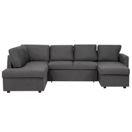 Sofy i kanapy - Beliani Sofa rozkładana podkowa tapicerowana ciemnoszara KARRABO - miniaturka - grafika 1