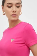 Koszulki sportowe damskie - Guess t-shirt damski kolor różowy - miniaturka - grafika 1