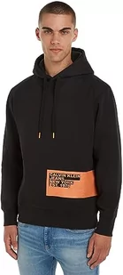 Calvin Klein Jeans Męska bluza z kapturem z blokowaniem szablonów i logo, ciężka dzianina, Ck czarny, M - Bluzy męskie - miniaturka - grafika 1