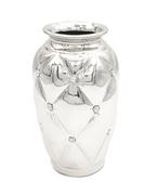 Wazony i flakony - Wazon ceramiczny z kryształkami glamour srebrny okrągły waza pikowany 24 cm - miniaturka - grafika 1