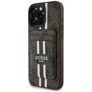 Etui Guess 4G Stripes z portfelem Magsafe do iPhone 16 Pro Max brązowy - Portfele - miniaturka - grafika 1