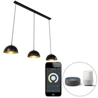 Lampy sufitowe - QAZQA Inteligentna lampa wisząca czarna ze złotym 3-punktowym w tym Wifi A60 - Magnax - miniaturka - grafika 1