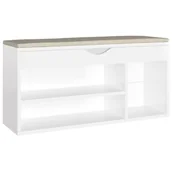 Szafki na buty - vidaXL Ławka na buty z poduszką, wysoki połysk, biała, 104x30x49 cm - miniaturka - grafika 1