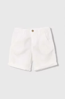 Spodnie i spodenki dla chłopców - United Colors of Benetton szorty lniane dziecięce kolor biały regulowana talia - grafika 1