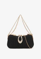 Torebki damskie - Czarna Torebka Kopertówka z Cyrkoniowym Zdobieniem i Dodatkowym Łańcuszkiem na Ramię Ceralisse - miniaturka - grafika 1