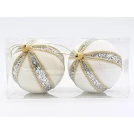 Bombki - Bombka plastikowa 10 cm biało-srebrna 2 szt. - miniaturka - grafika 1