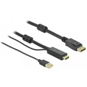 Kable - Delock Kabel HDMI(M) -> DISPLAYPORT(M) 4K 2M ZASILANY USB A(M) czarny 85964 - miniaturka - grafika 1